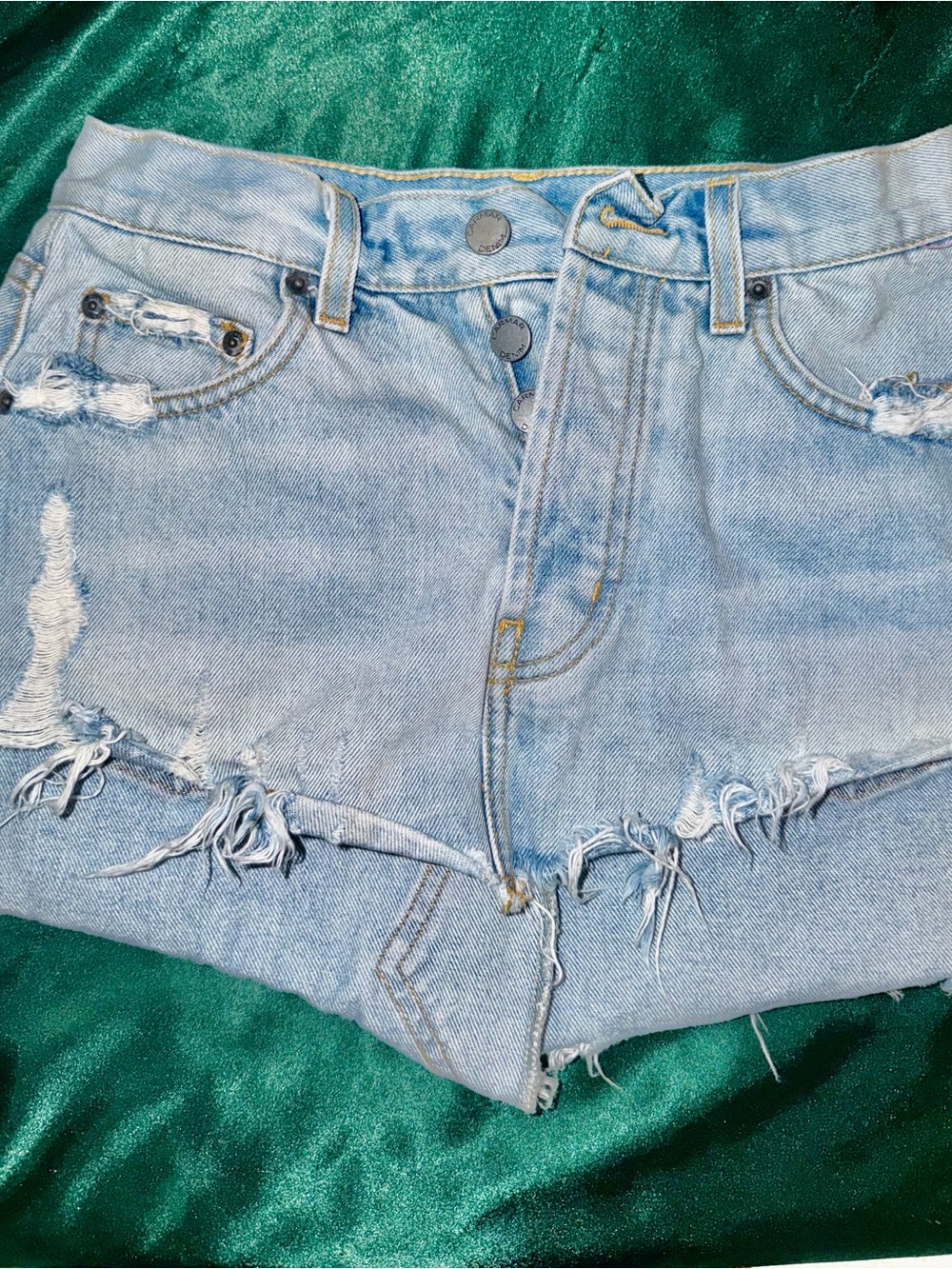 Light Wash Distressed Denim Skirt